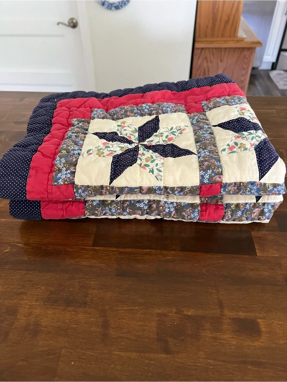 Quilted Americana Patchwork Pillow Sham Pair - Navy, Red, Cream